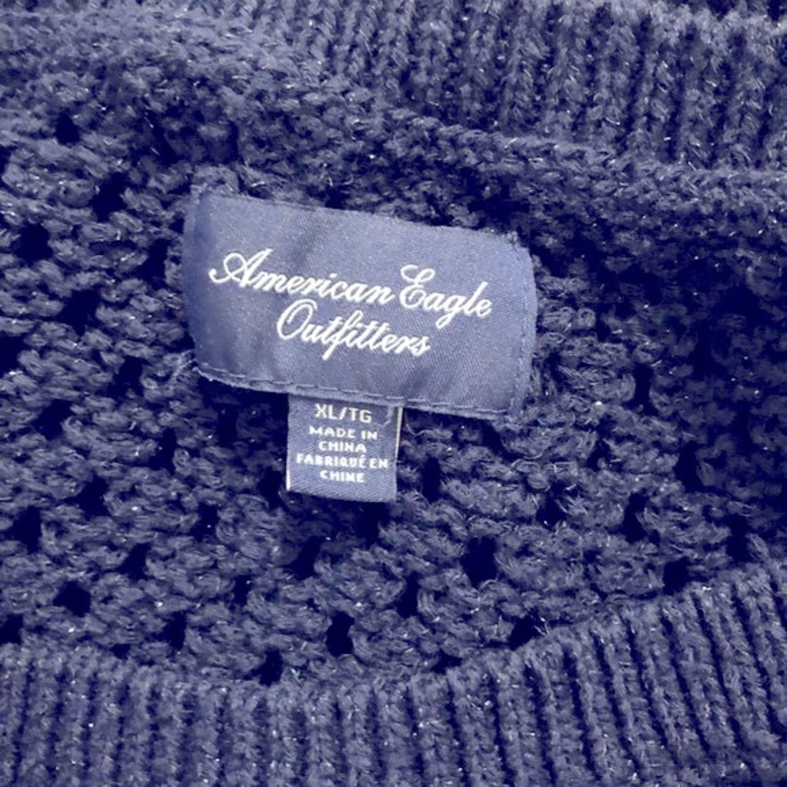 American Eagle Outfitters Crochet Sweater, Navy Metallic Knit Size XL EXCELLENT