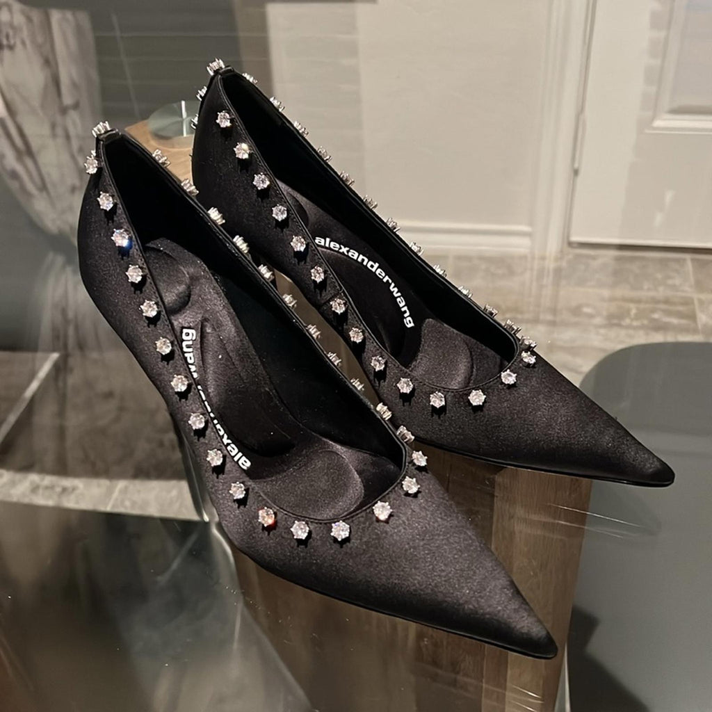 Alexander Wang Delphine 85 Crystal Stud Pump, Black Size 38 New in Box
