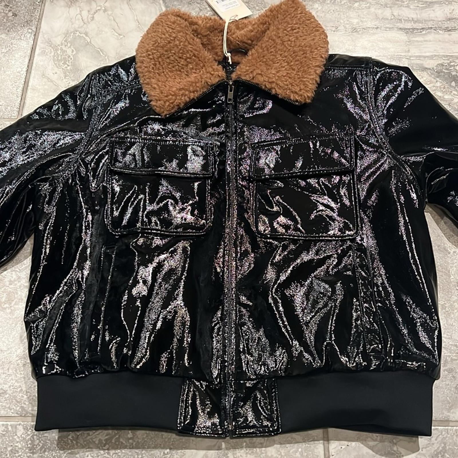 Mother Pilot Faux Patent Leather Jacket in Black, Size XL New w/Tag $395
