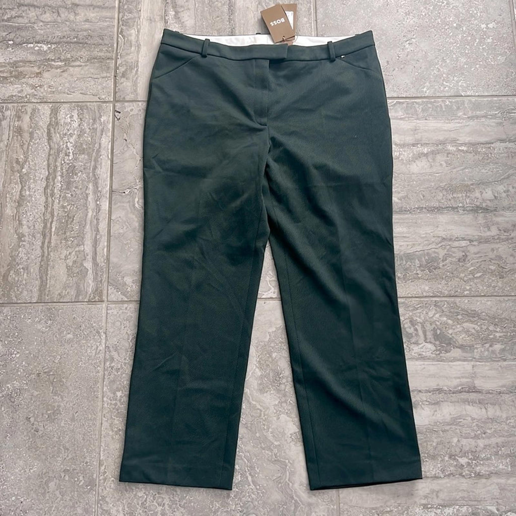 BOSS Tatiani Cropped Twill Pants in Open Green, Size 14 New w/Tag, Retail $278