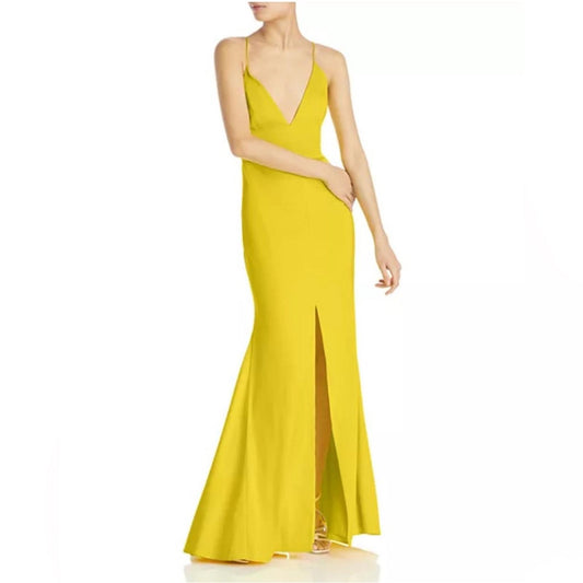 Aidan Mattox V-Neck Mermaid Gown, Evening Dress in Lemon Size 10 NWT $295