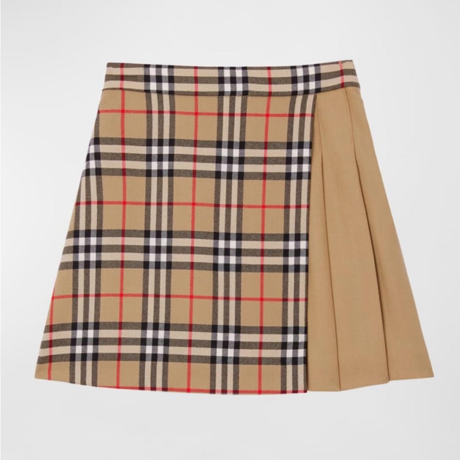 Burberry Lana Vintage Check Combo Wool Pleated Skirt, Girl's Size 3Y New w/Tag