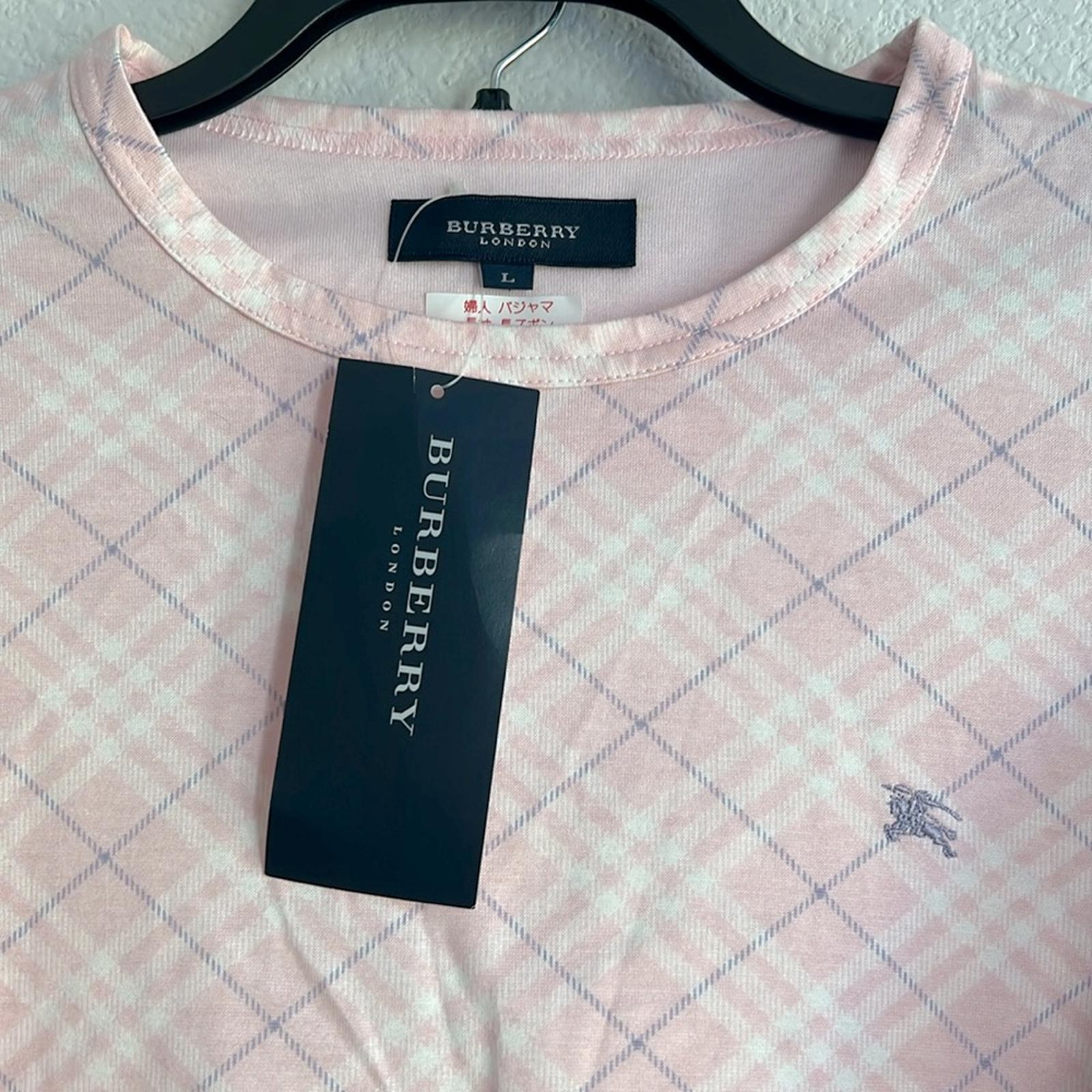 Burberry Pink Plaid Long Sleeve Pajama Set, NWT, Size L