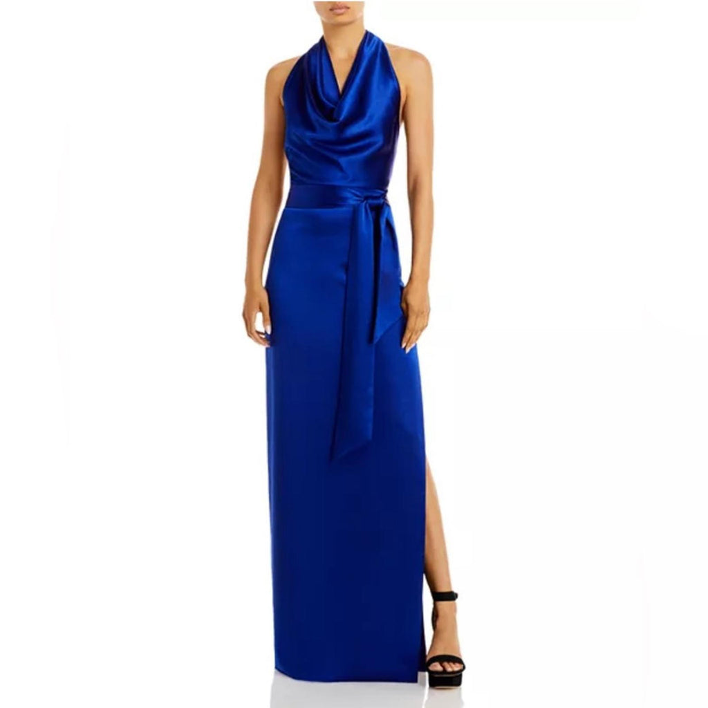 Aidan Mattox Satin Cowl Neck Gown in Royal Sapphire, Size 0 NEW w/Tag $220