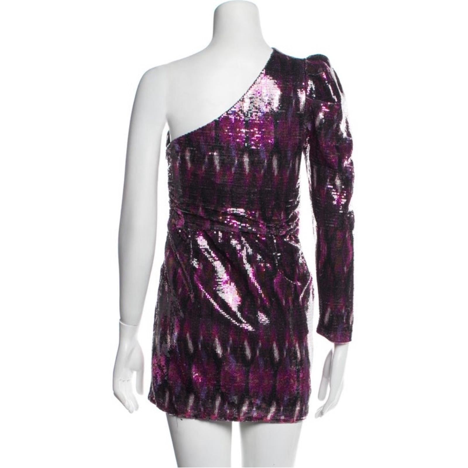 MISA Revolve Nova One-Shoulder Sequin Mini Dress, Purple Size XS New w/Tag $370