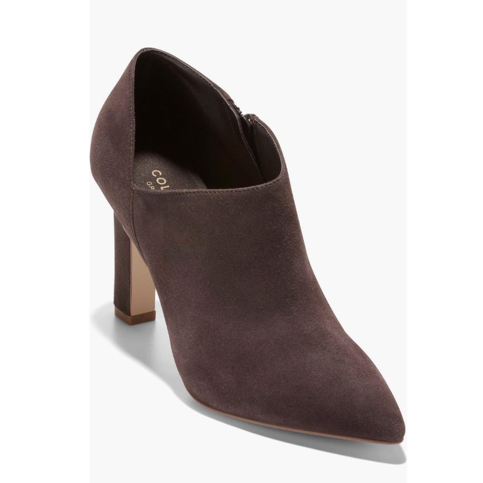 Cole Haan Vestry Pointed Toe Booties in Dark Chocolate Suede, Size 7 NEW