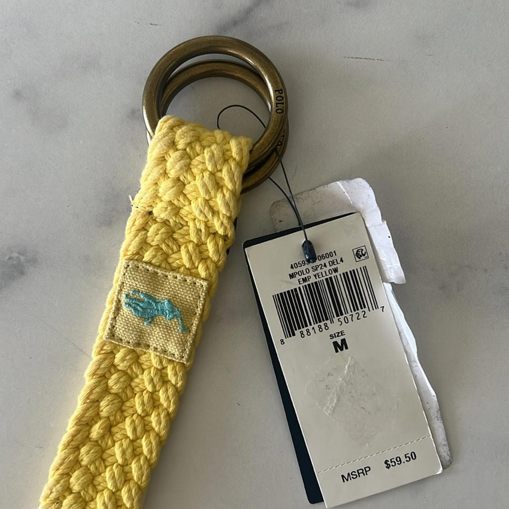 Polo Ralph Lauren Leather-Trim Cotton Braided Belt in Yellow Fin, NWT, Size M