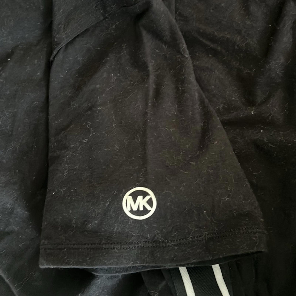 Michael Kors Black Short Sleeve T-Shirt Dress w Tuxedo Stripe, EXCELLENT, Size L