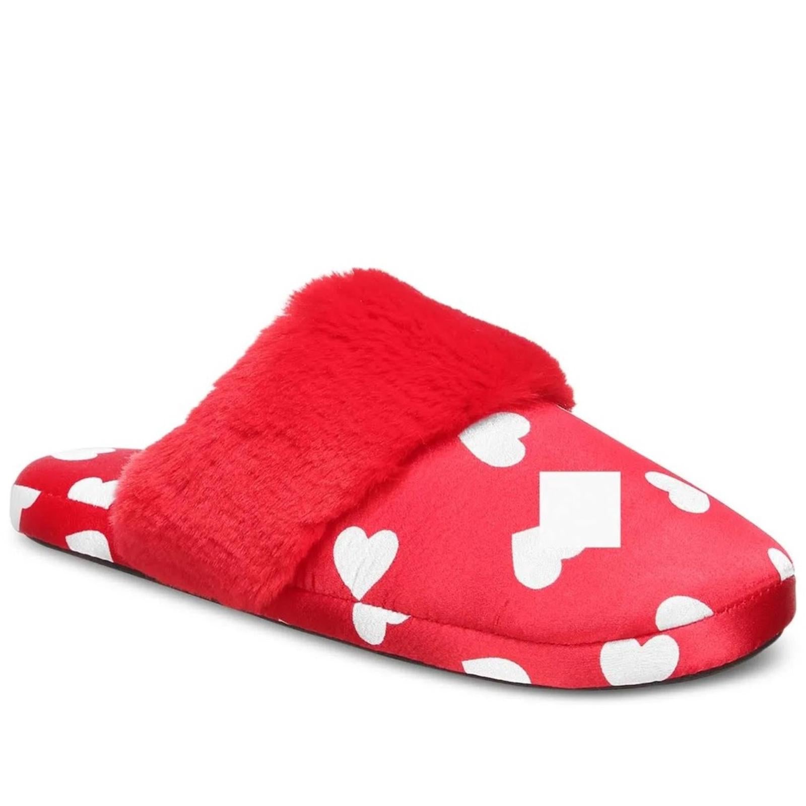 INC Hearts Faux-Fur-Trim Slippers in Red/White Size XL(11-12) New w/Tag