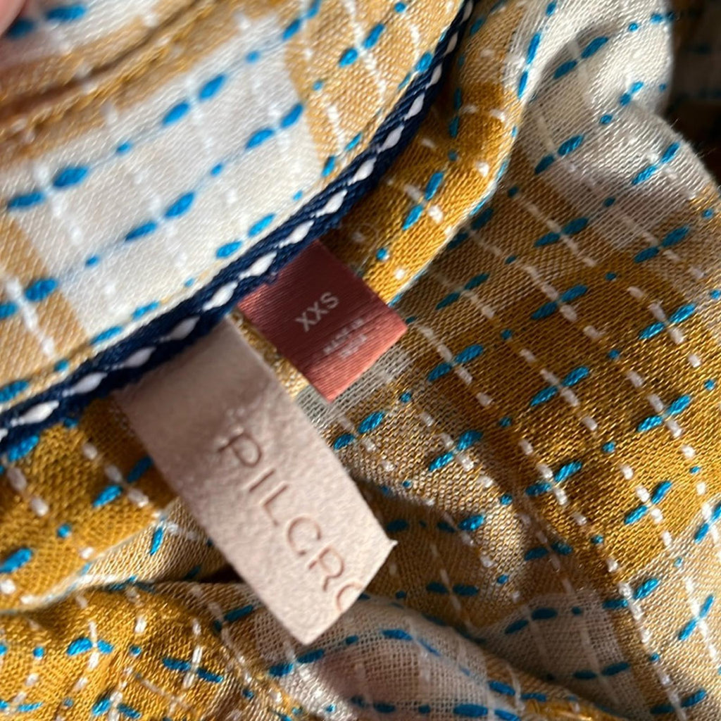 NEW Anthropologie’s Pilcro Yellow Motif Mustard Plaid Stitched Shirt Size XXS