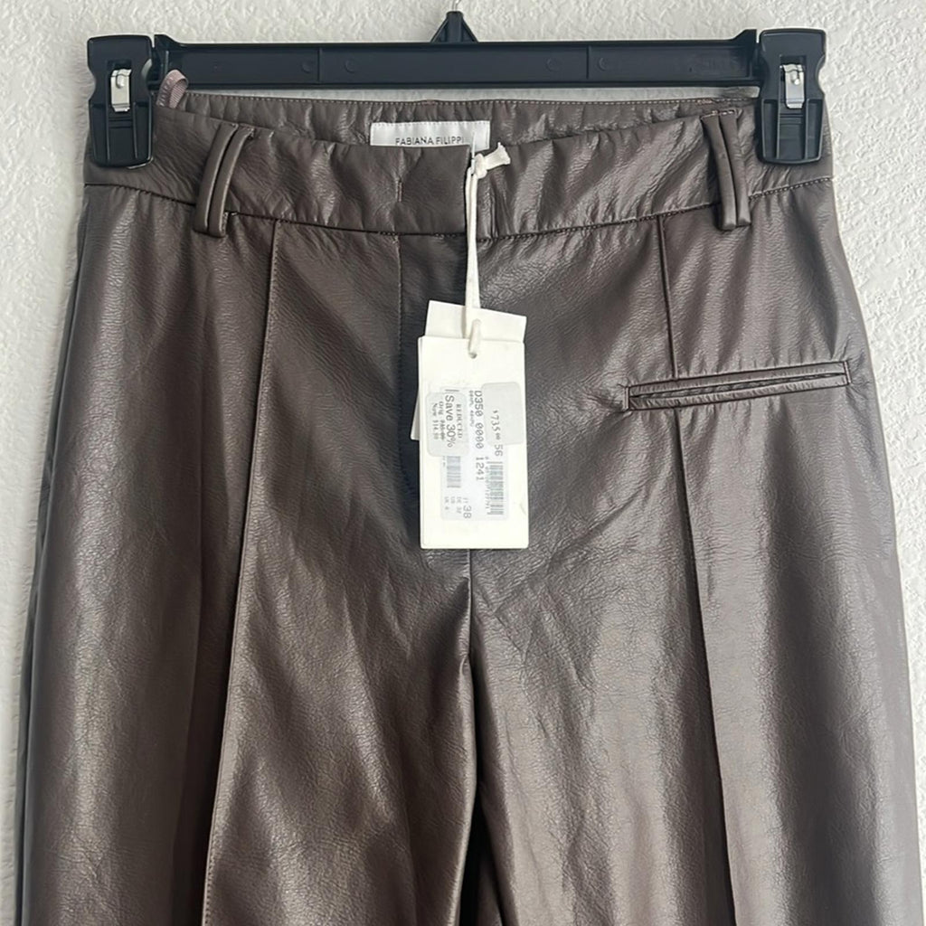 Fabiana Filippi Faux Leather Ankle Pants in Brown, Size IT38 UK6 US2 NWT $735