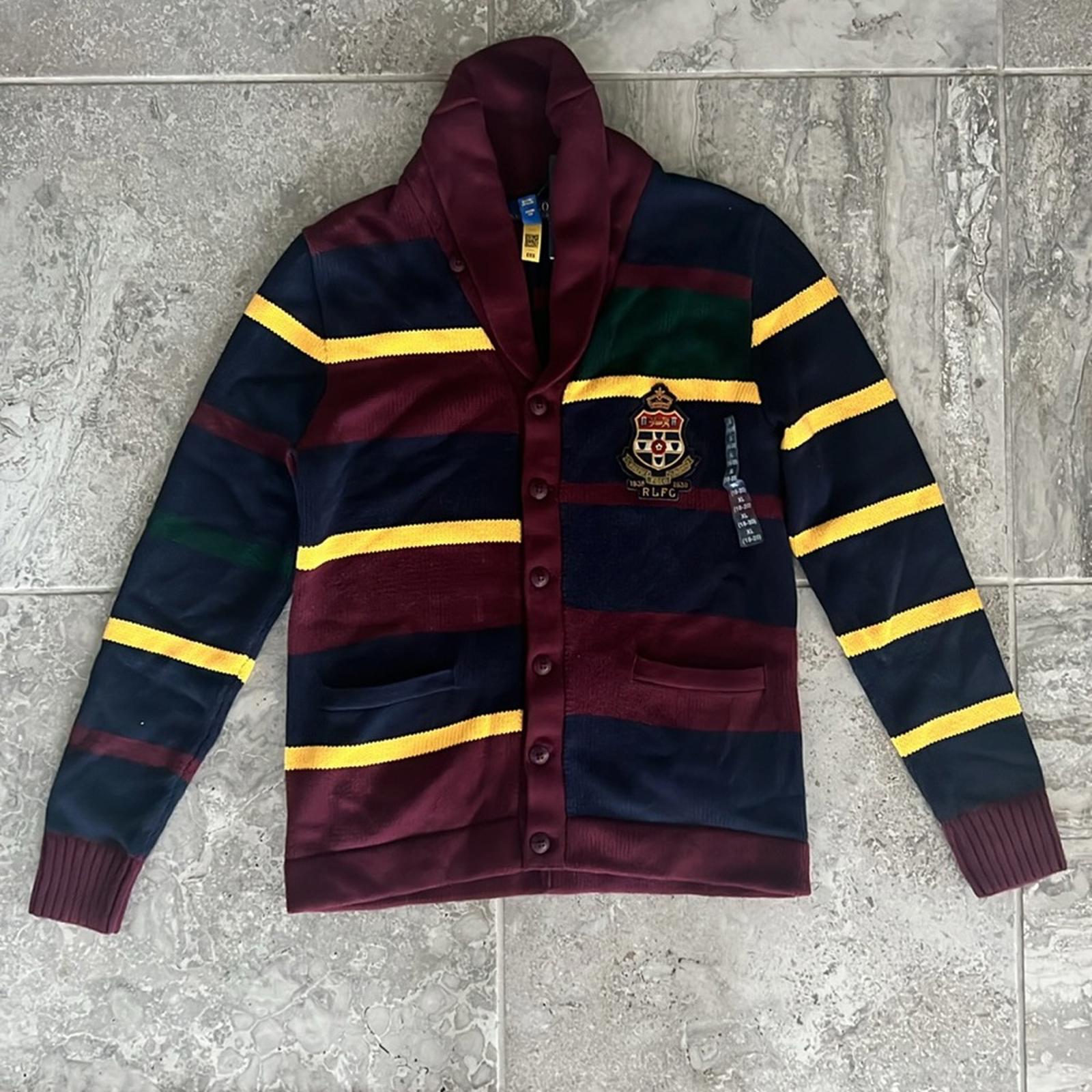 Polo Ralph Lauren Striped Striped Patchwork Cotton Cardigan, Size L(14-16) NWT