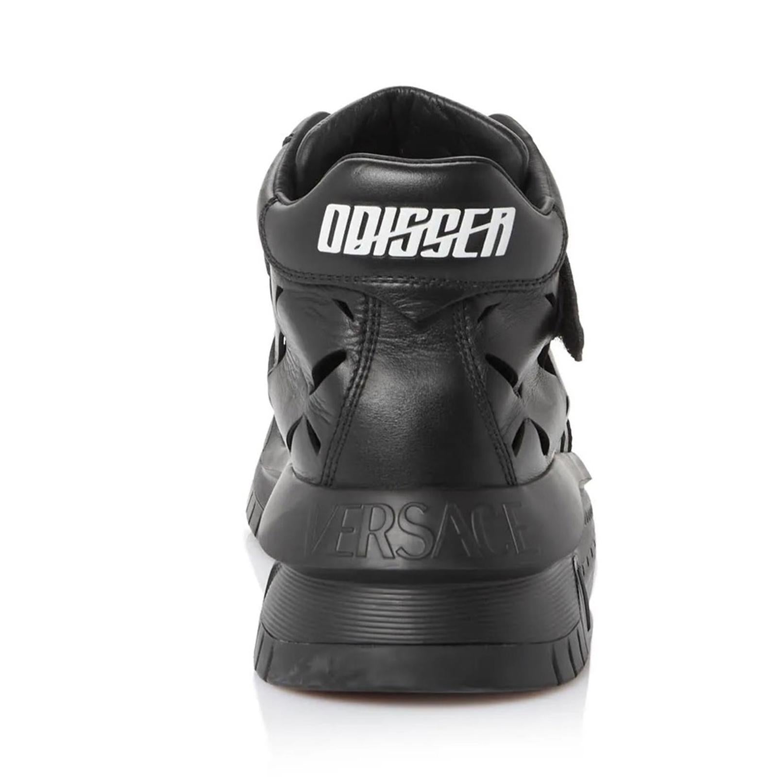 Versace Odissea Calf Leather High-Top Sneakers Black, Size 42 New+Dustbag $1,175