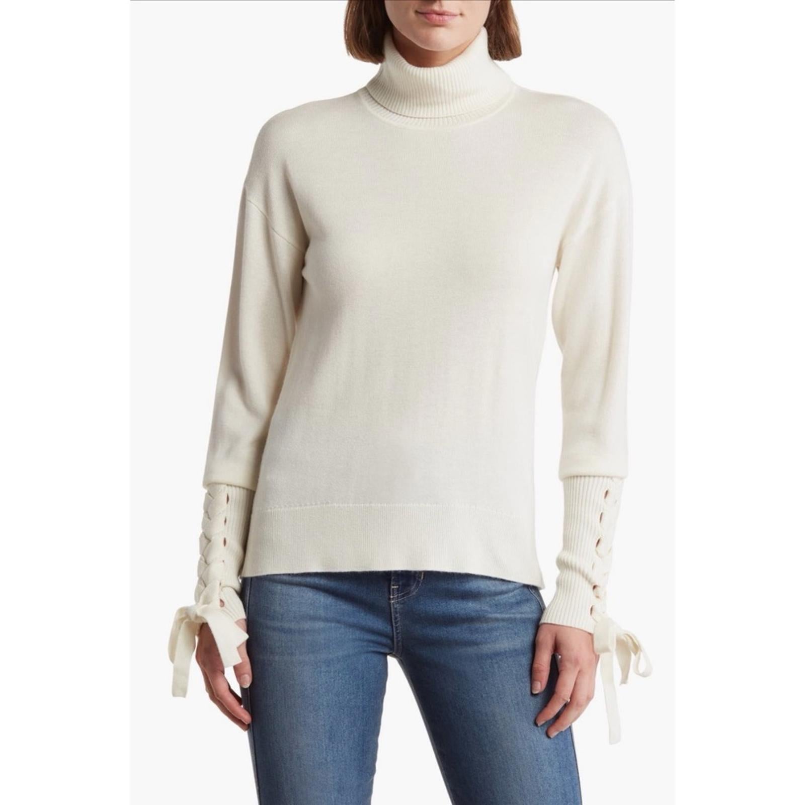 Ramy Brook Walt Turtle Neck Long Lace-up Sleeve Top In Cream, Size S New w/Tag