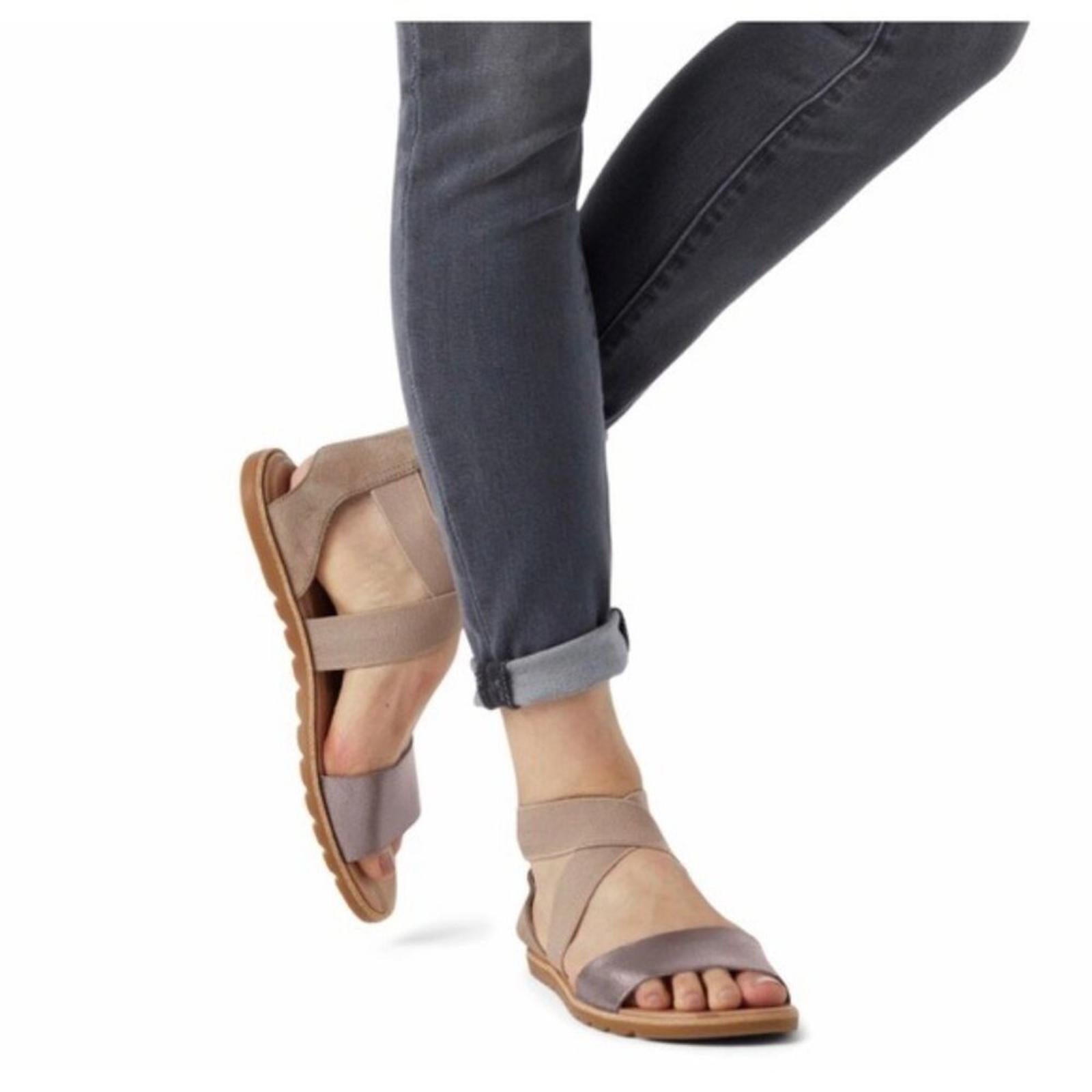 NEW Sorel Ella II Criss-Cross Metallic Brown Leather Sandals, Size 9.5 w/o Box