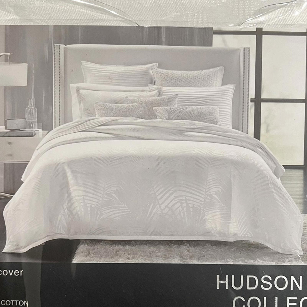 Hudson Park Palmetto Silk Blend Queen Duvet Cover + 2-Pillow Shams in White NWT