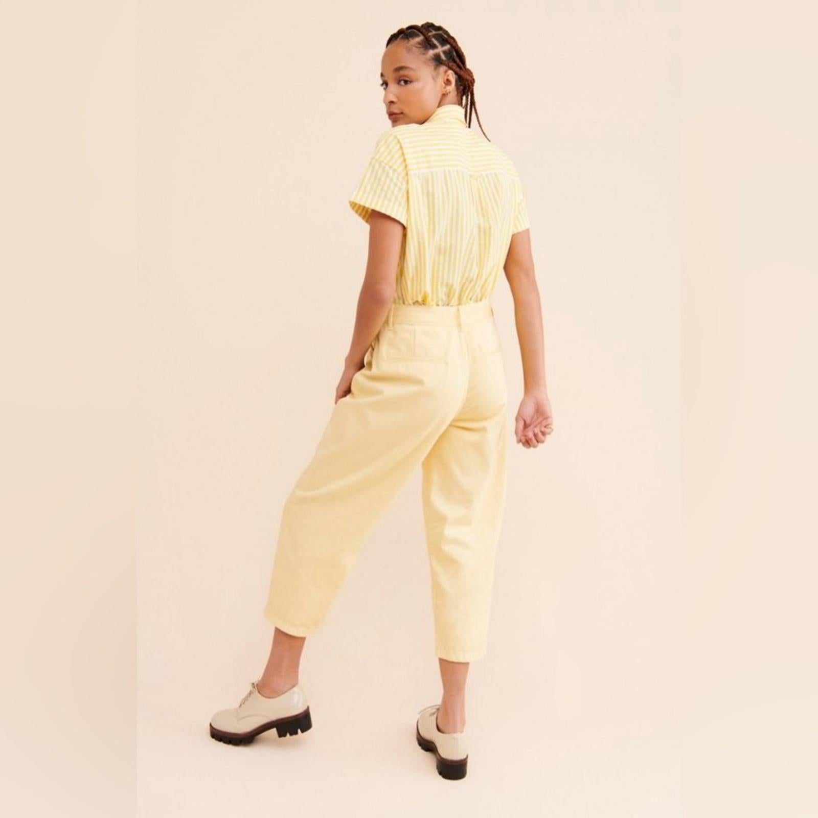 Anthropologie’s Edwin Maiia Trouser Wide Leg Jeans in Lemonade, Size L NEW $228