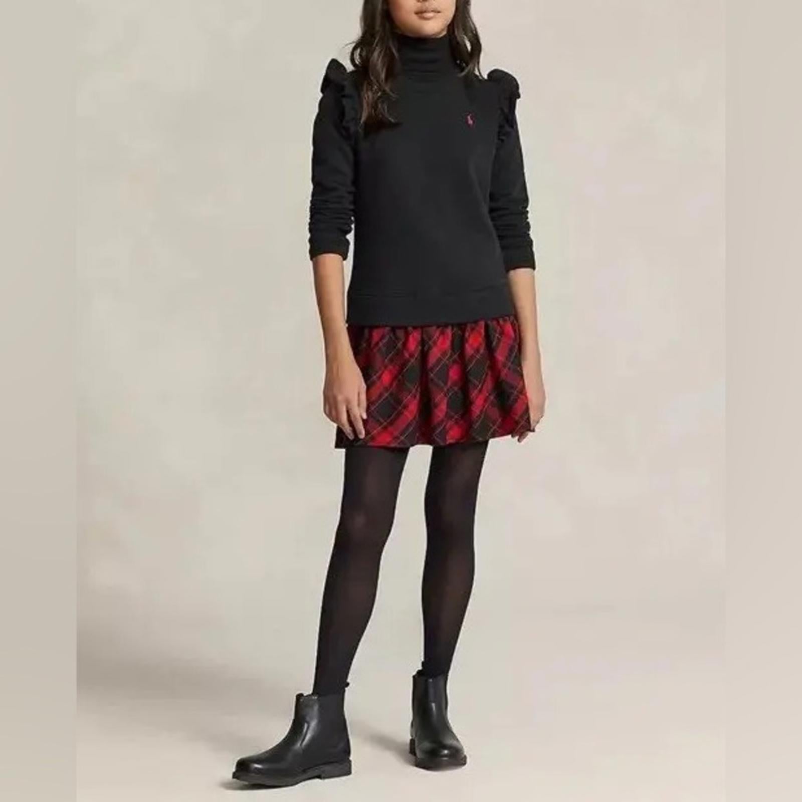 Polo by Ralph Lauren Plaid Fleece Black Sweatshirt Dress Size L(12-14) NEW w/Tag