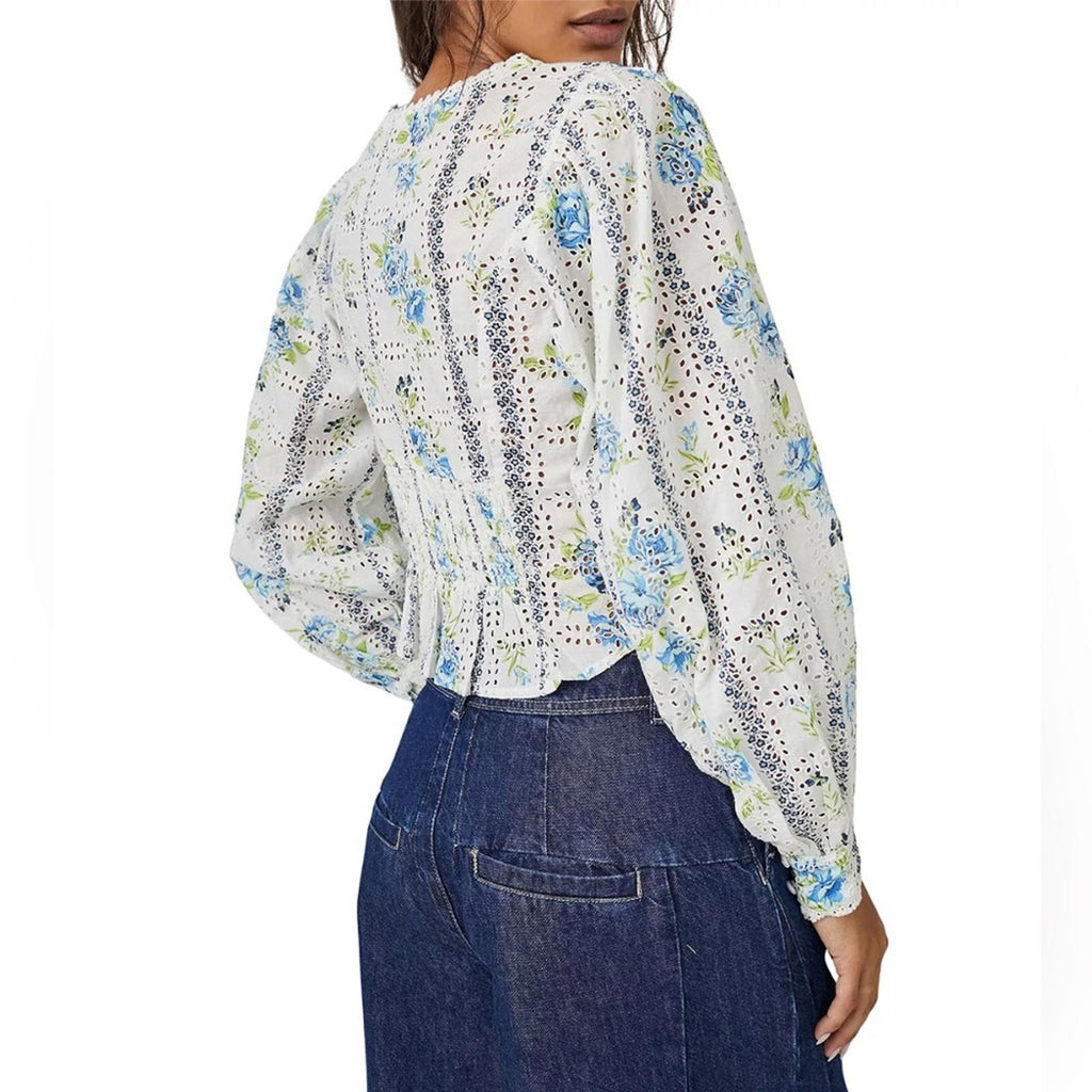 NWT Free People Blossom Cotton Eyelet Cropped Shirt Size M New w/Tag Retail $128