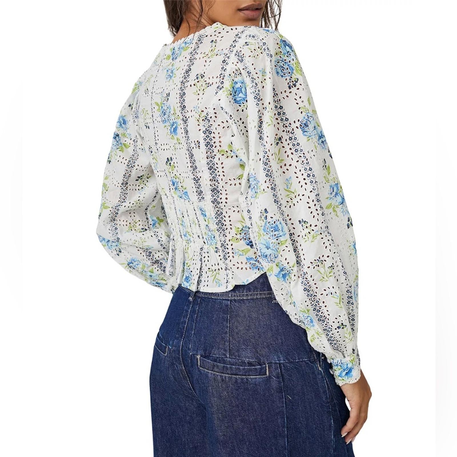 NWT Free People Blossom Cotton Eyelet Cropped Shirt Size M New w/Tag Retail $128