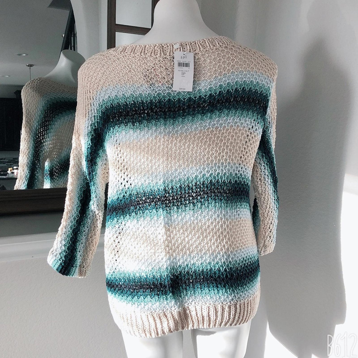 J.Jill Linen Crochet Sweater in Navy Blue Multicolor Top, Size M, New w/Tag