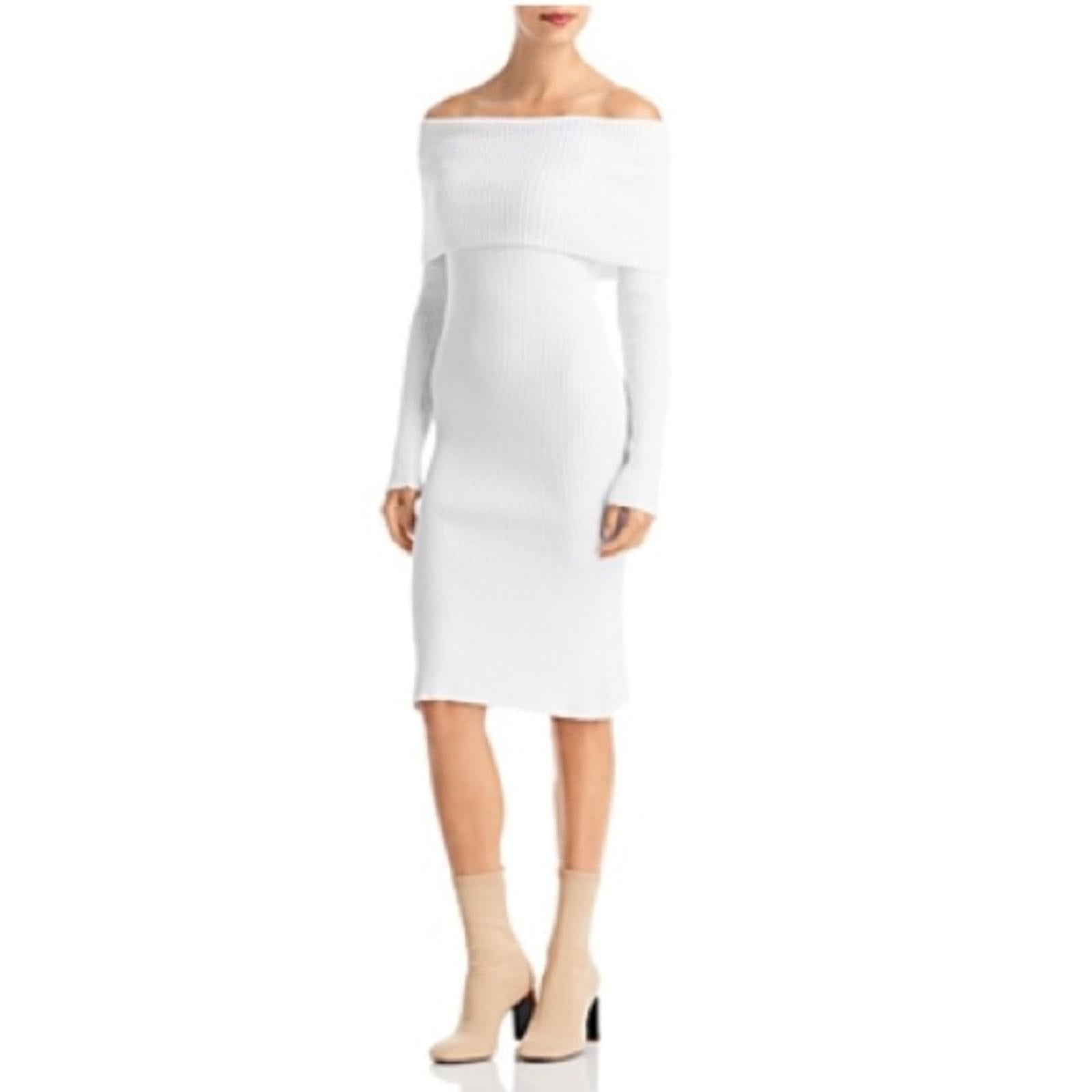 525 Off-the-Shoulder Ribbed Knit Sheath Dress in Bleach White Size XL NEW $148