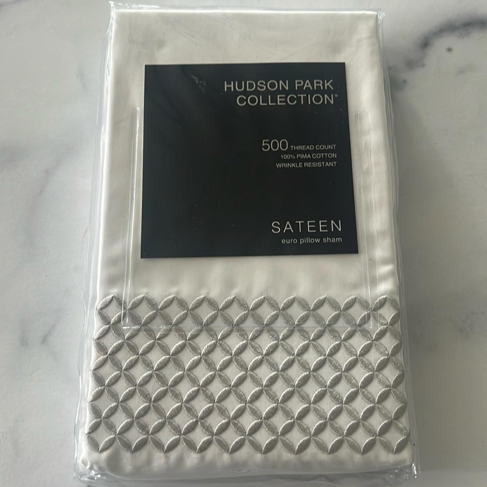 Hudson Park Collection Embroidered Geo Euro Sham in White/Silver, NEW