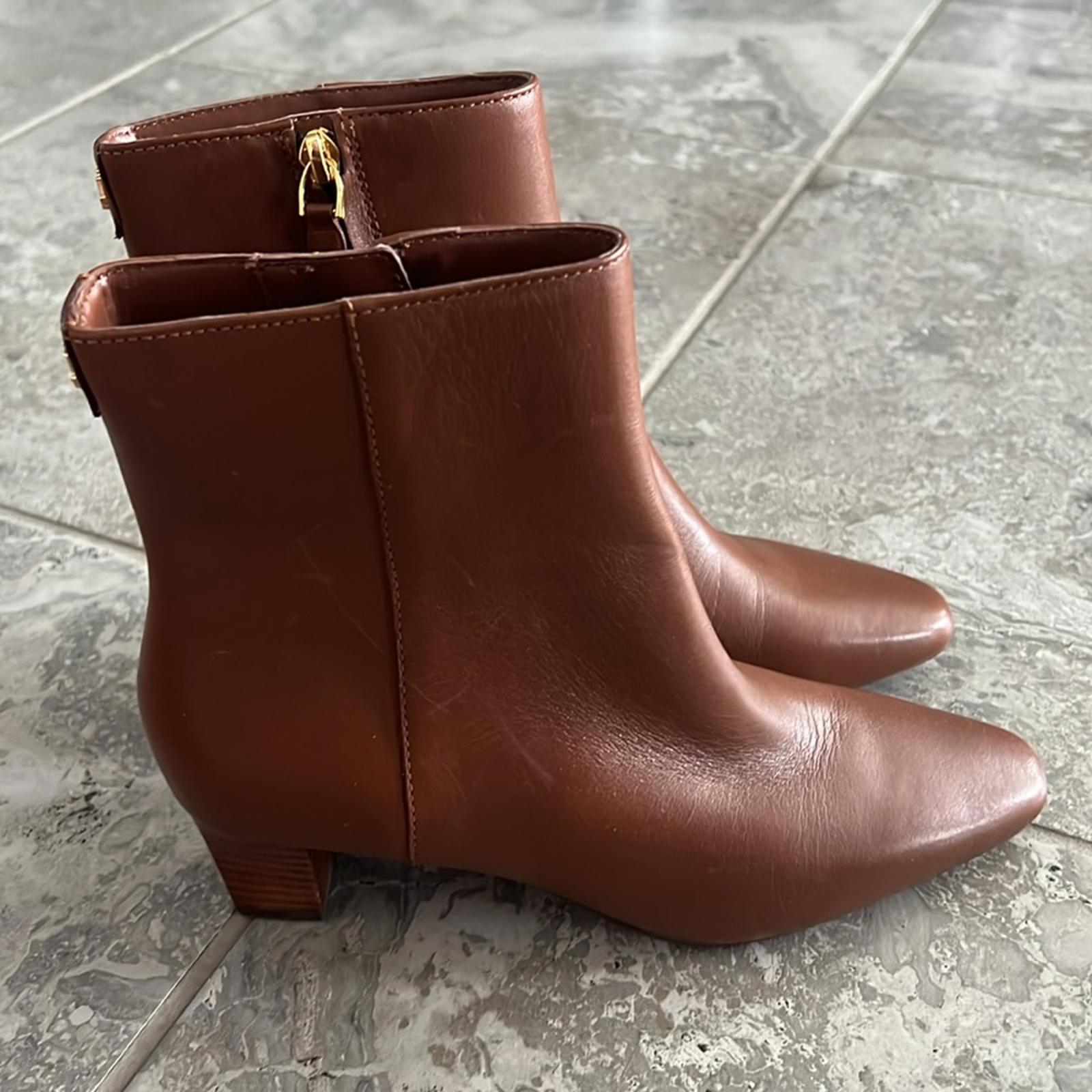 Lauren Ralph Lauren Willa Elegant Tan Leather Ankle Boots, Size 6/36.5 NEW $175