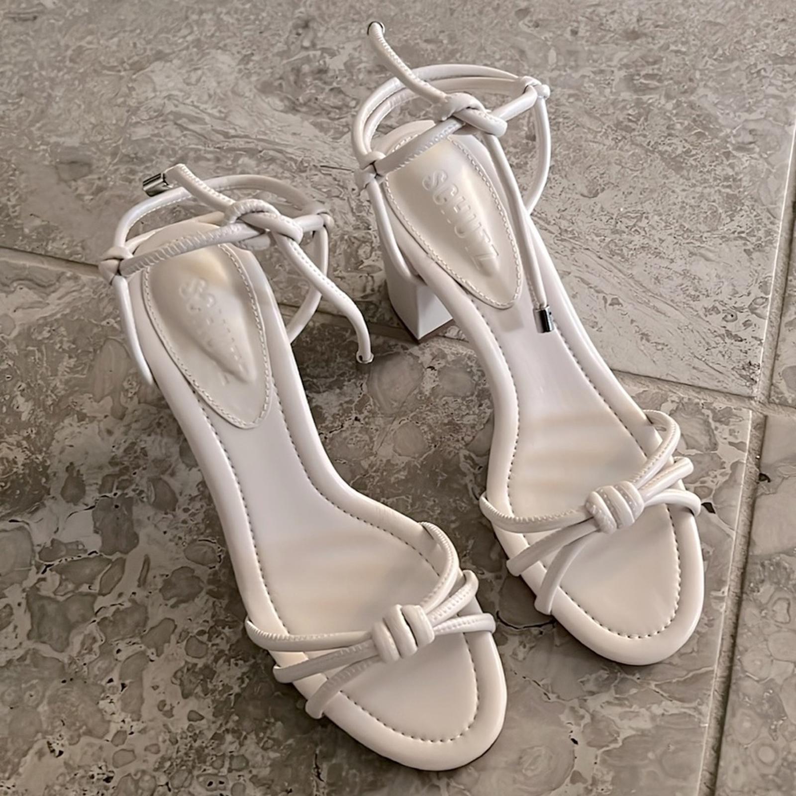 Schutz Women's Kate High Block Sandals in White, NWT, Size 6.5