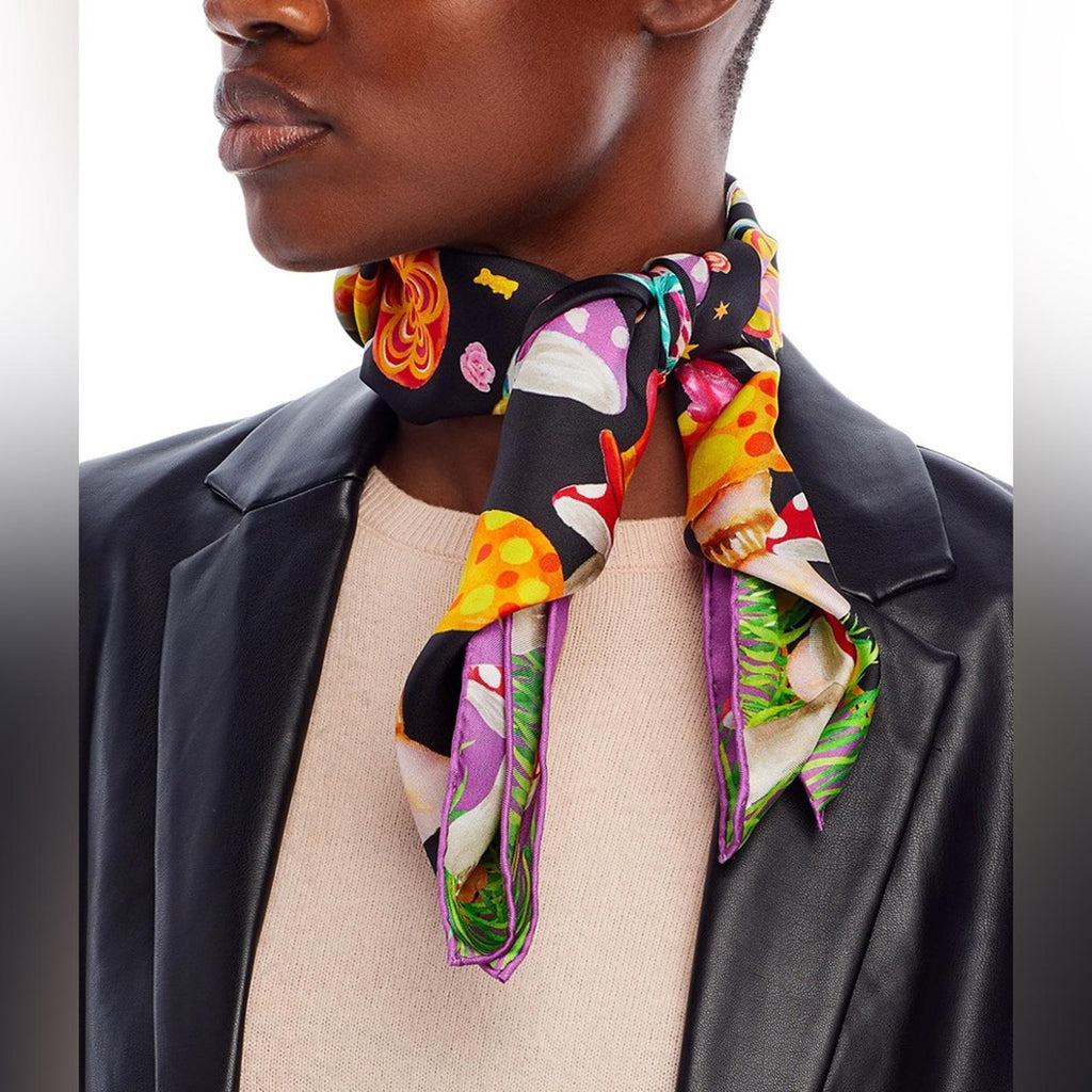 Echo Willy Wonka Silk Scarf with Candy & Mushroom Print, 35” x 35”New w/Tag $159