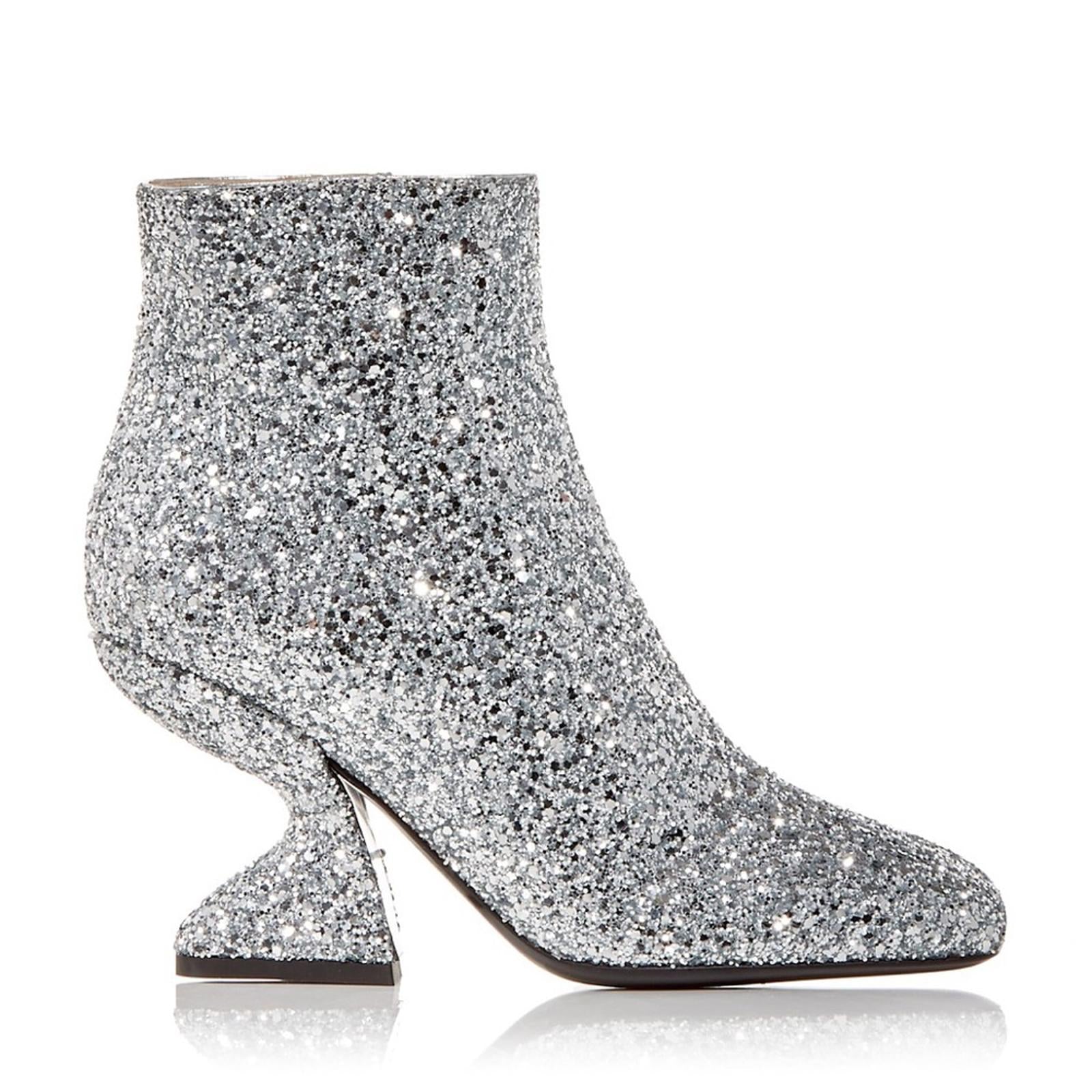 Salvatore Ferragamo Glitter Sculptural-Heel Zip Booties Size 10 New in Box $1295