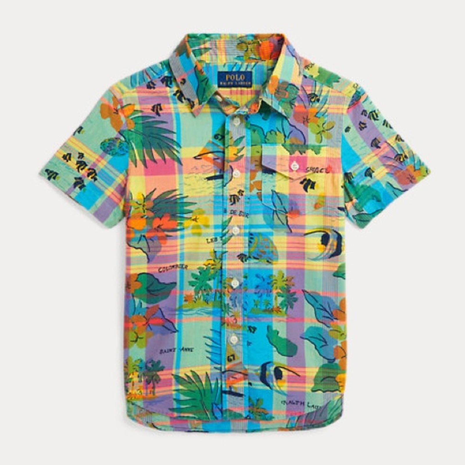 Polo by Ralph Lauren Tropical-Print Cotton Madras Shirt, Size L(14-16) NEW w/Tag