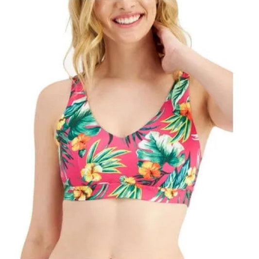 Ideology Tropical-Print Low Impact Sports Bra, True Fiery Pink Size L, New w/Tag