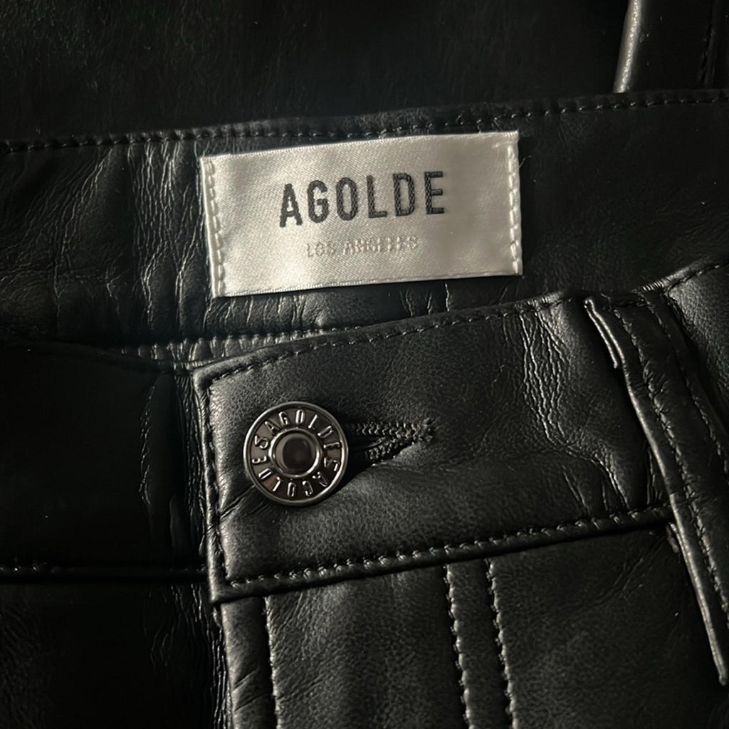 AGOLDE Recycled Leather Fitted 90's Pinch Waist Pants in Black, New w/Tag $348