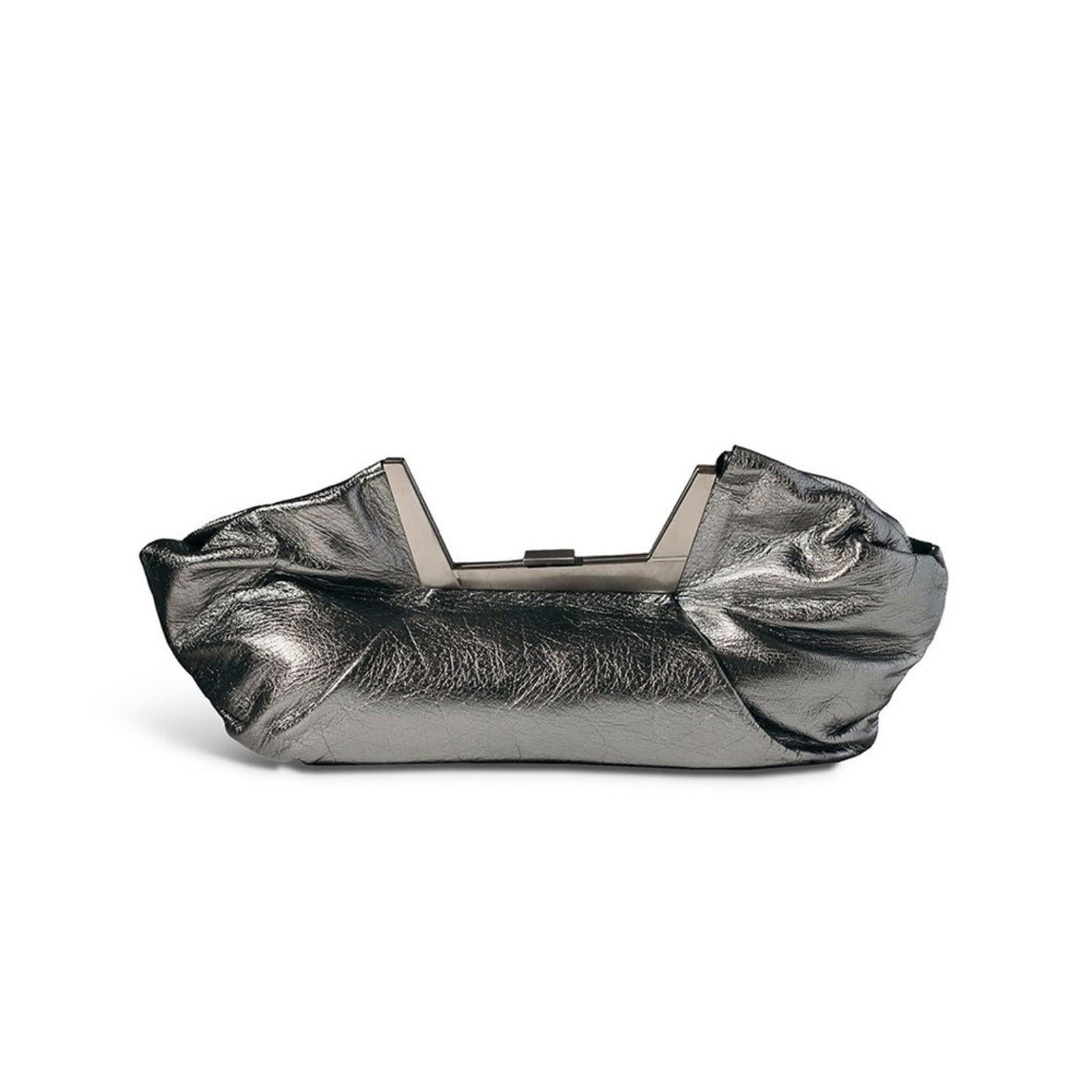 MAISON ETNAD Norah Metallic Frame Clutch, Silver, Retail $680