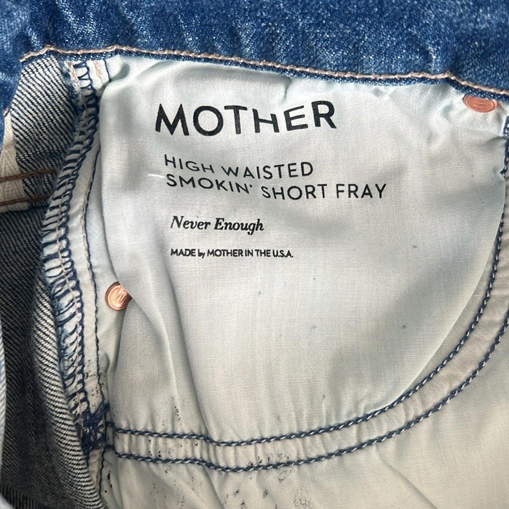 Mother High-Waisted Smokin’ Short Fray Jeans w/Strawberry Patch, Size 26 NWT
