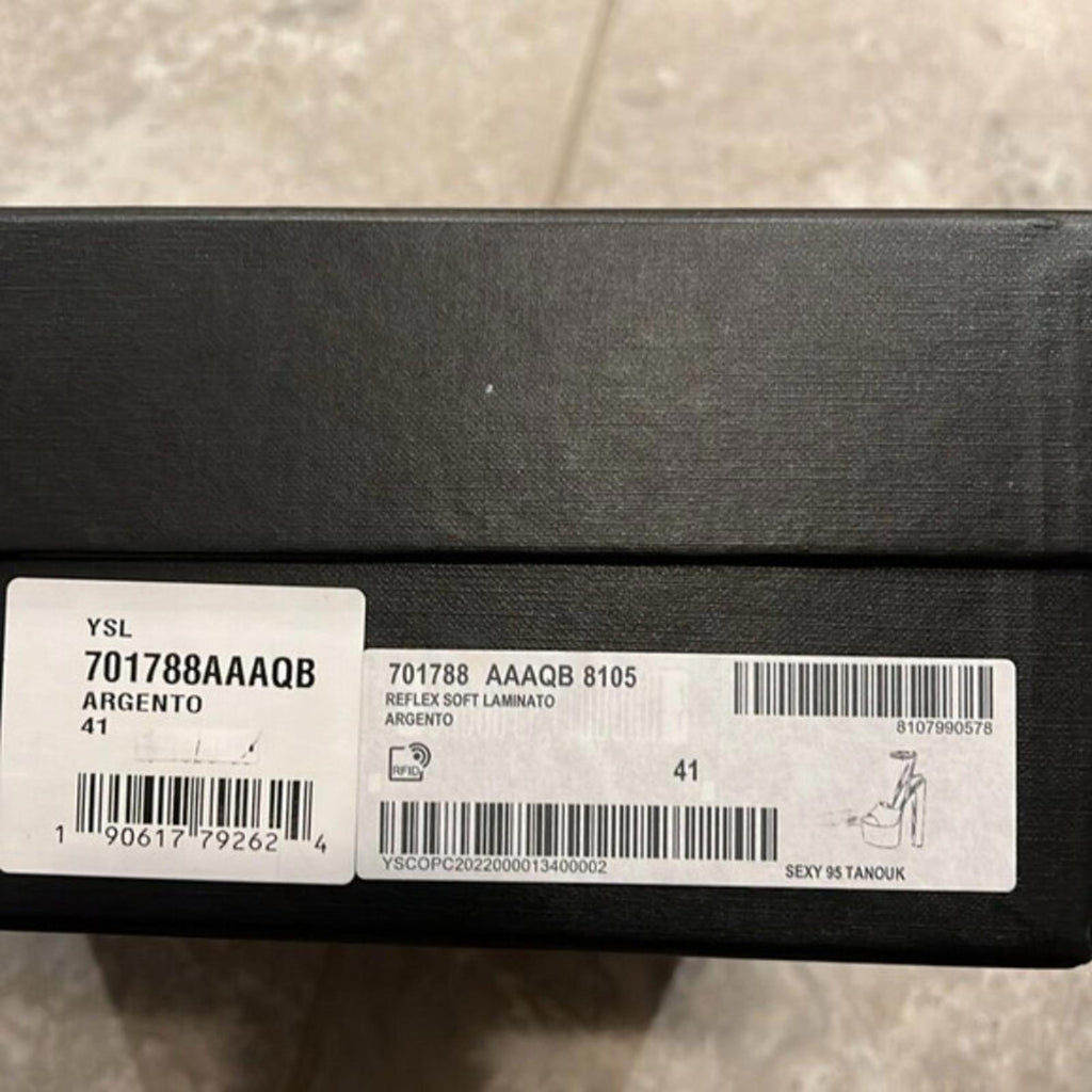 Saint Laurent Jodie Platform Sandals in Metallic Silver, Size 41 NEW +2 DustBags