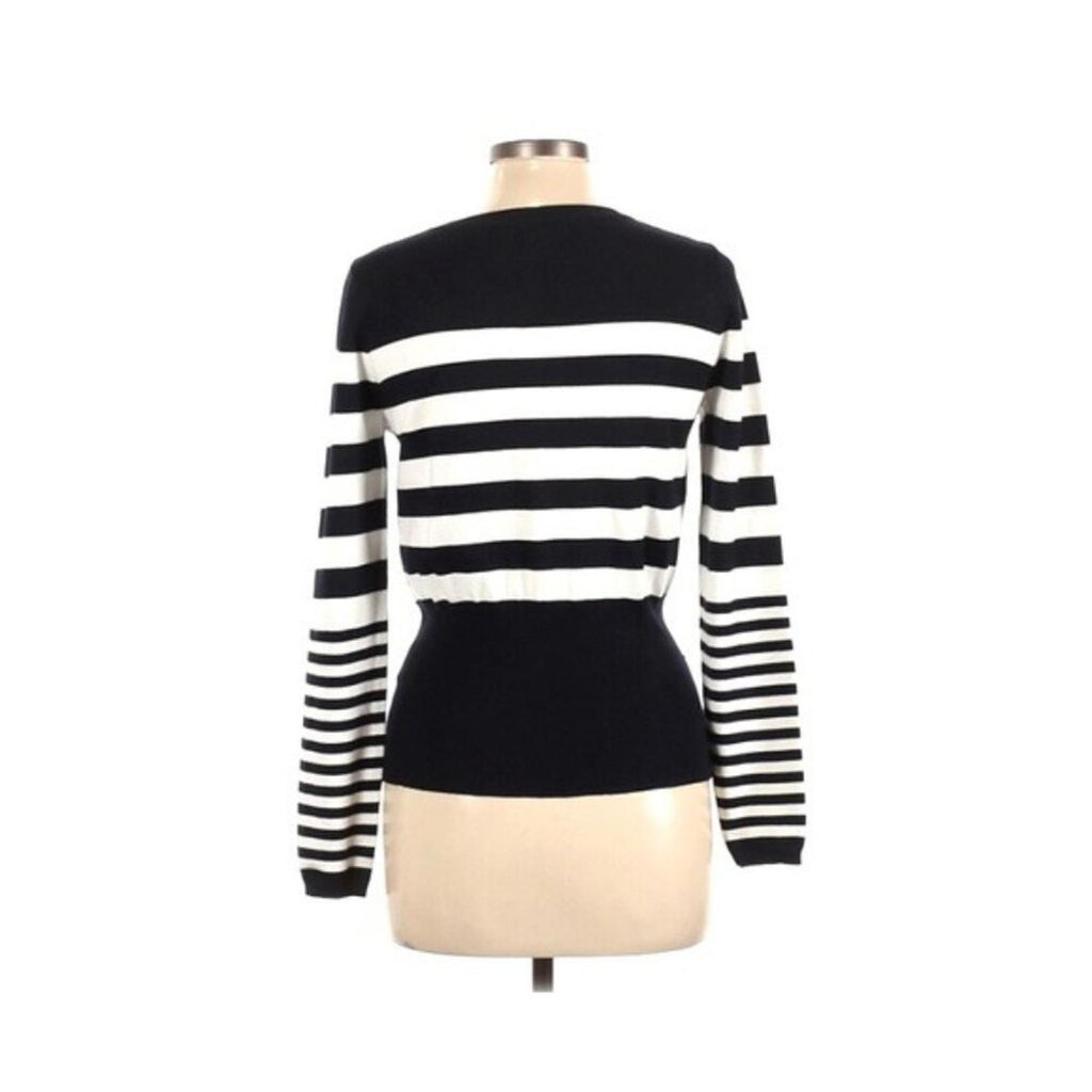Premise Studio Striped Button Front Cardigan in White Navy Size L EXCELLENT!