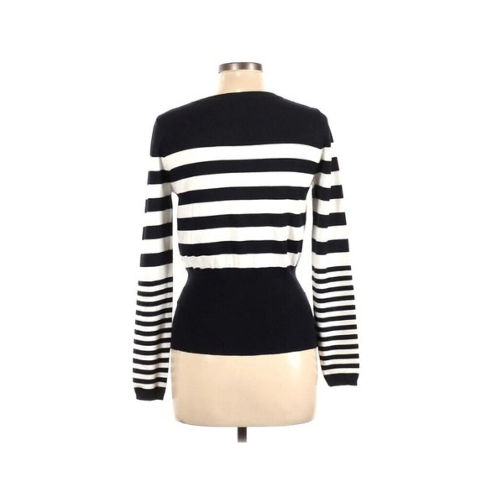 Premise Studio Striped Button Front Cardigan in White Navy Size L EXCELLENT!