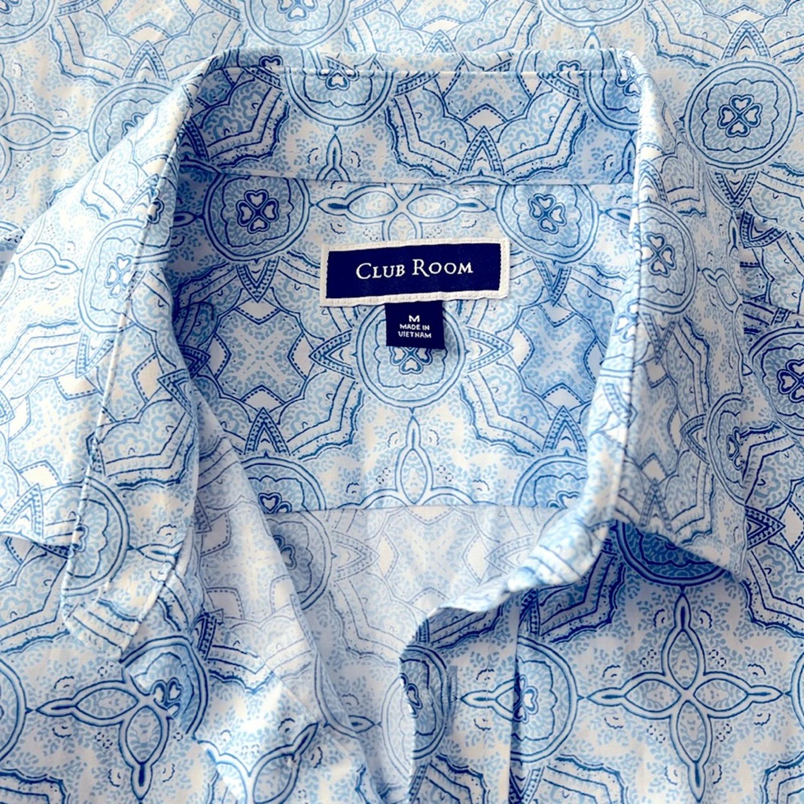 Club Room Stretch Medallion Print Button Up Dress Shirt in Blue Size M New w/Tag