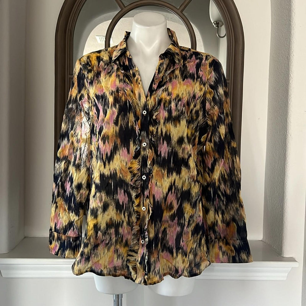 NIC+ZOE Dreamy Refined Ruffle Shirt, Yellow Multi Size XL New w/Tag $158