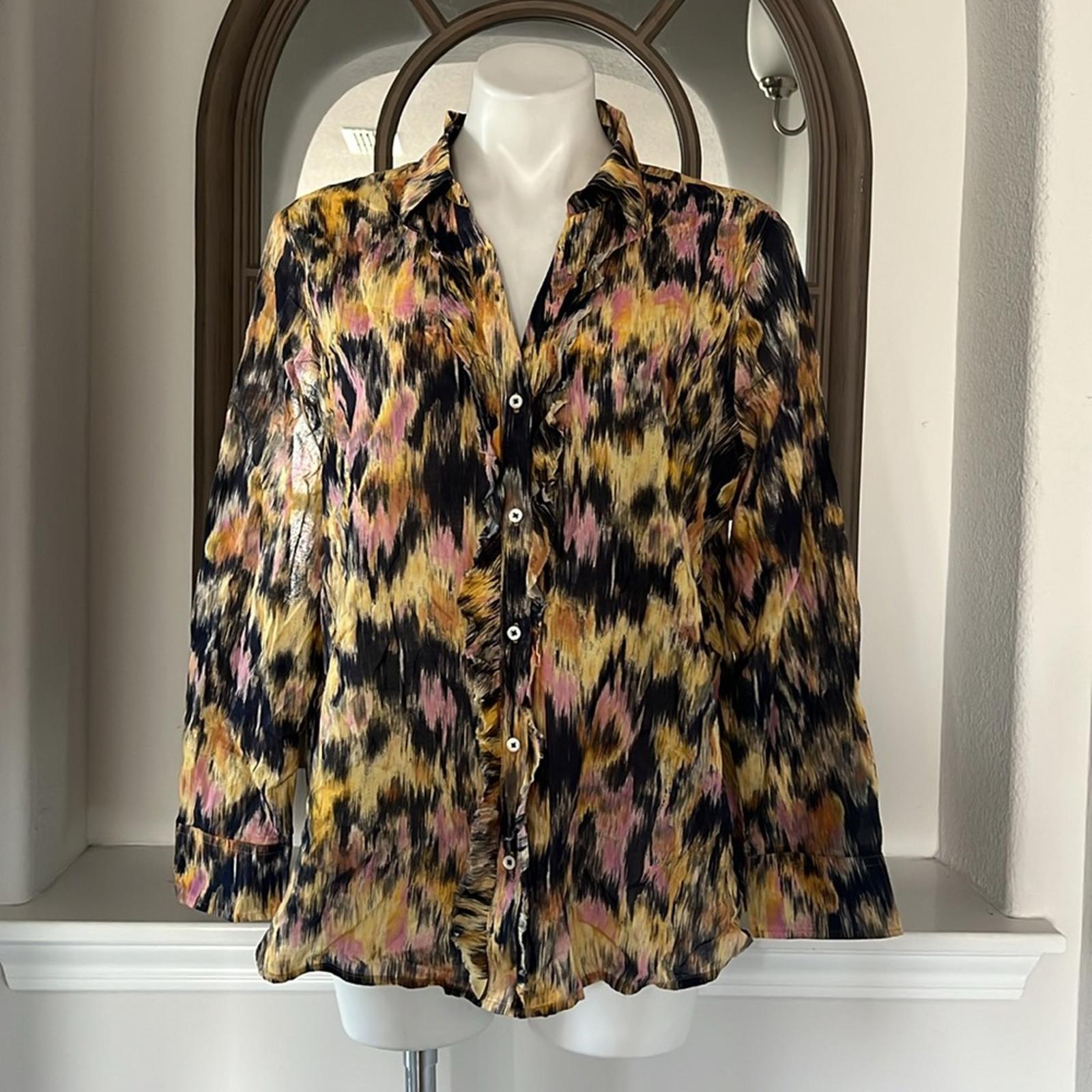 NIC+ZOE Dreamy Refined Ruffle Shirt, Yellow Multi Size XL New w/Tag $158