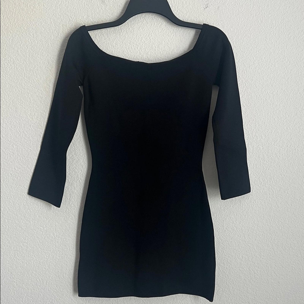 Norma Kamali Black Off-Shoulder Bodycon Mini Dress, Size L/40, NEW