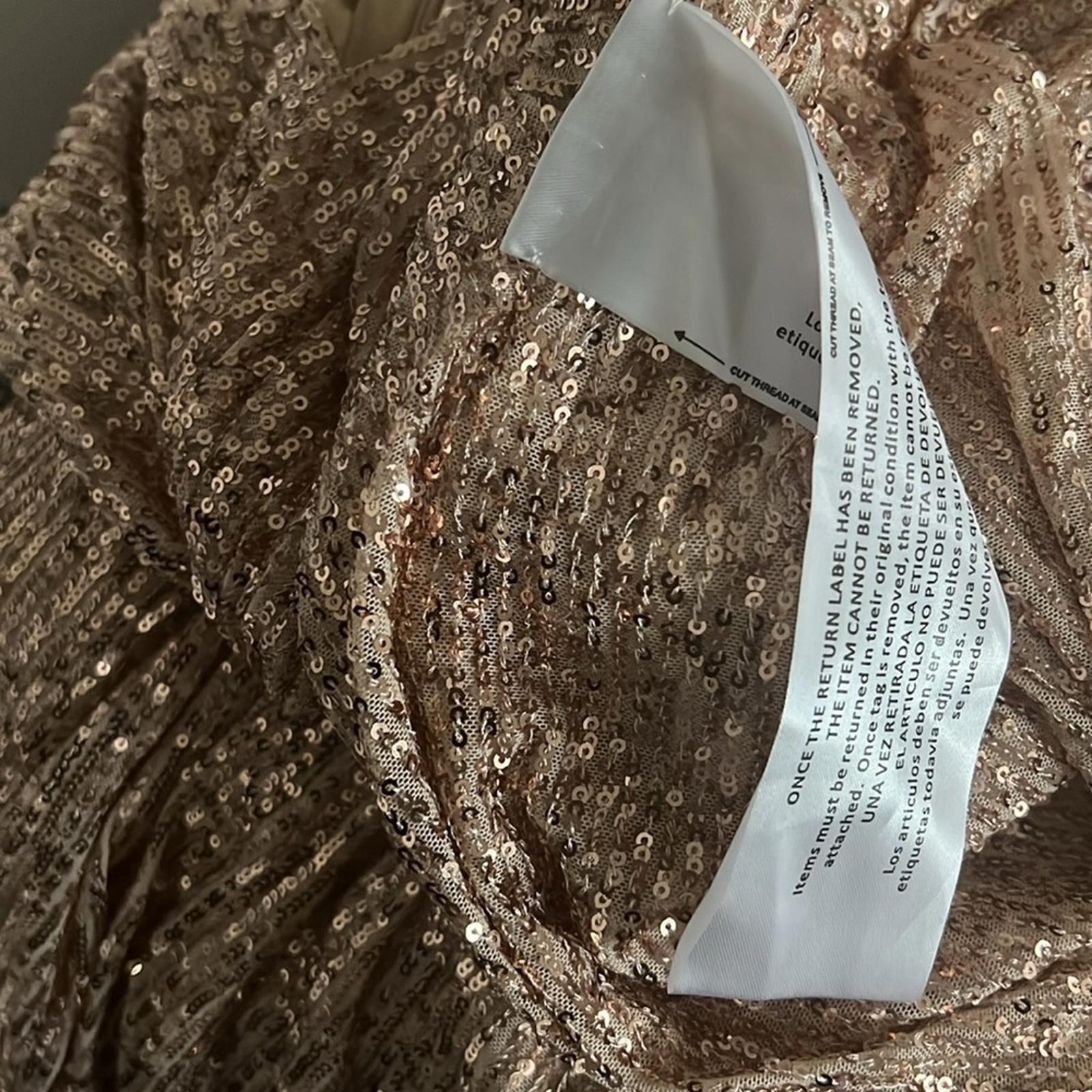 Mac Duggal IEENA Sequined High Low Dress, Rose Gold, Size 12 New w/Tag $348