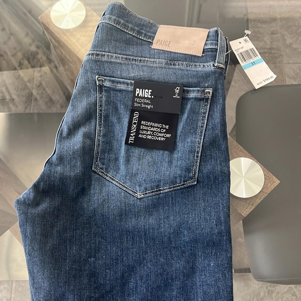 Paige Federal Straight Slim Fit Jeans in Taft, Size 31 X 34 New w/Tag