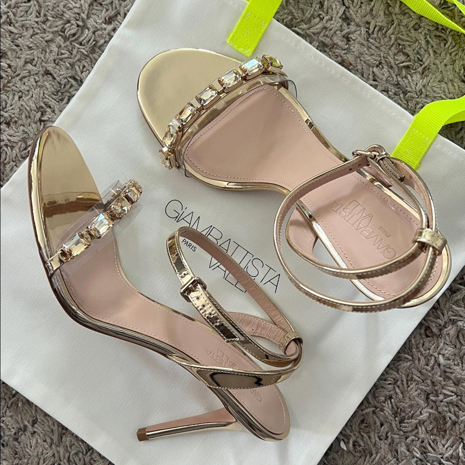 Giambattista Valli Embellished 90mm Sandals in Gold, Size 38.5, NEW Retail $1090