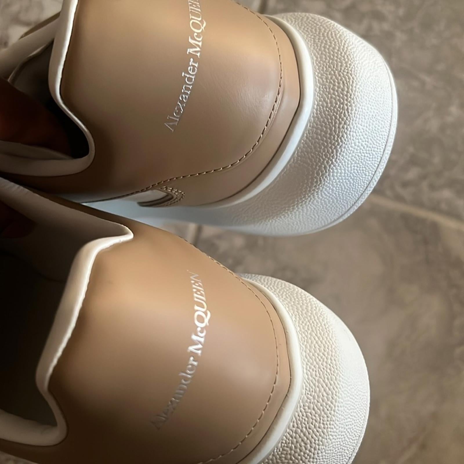 Alexander McQueen Oversized Low-Top Sneakers in White/ Camel, Size 41 NEW $850