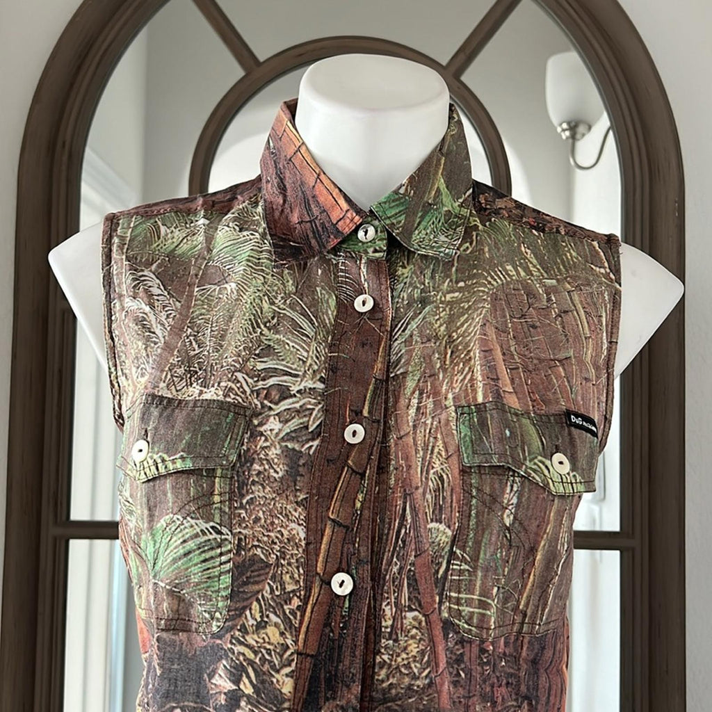 Dolce & Gabbana Camouflage Printed Sleeveless Button Up Blouse Size M EXCELLENT