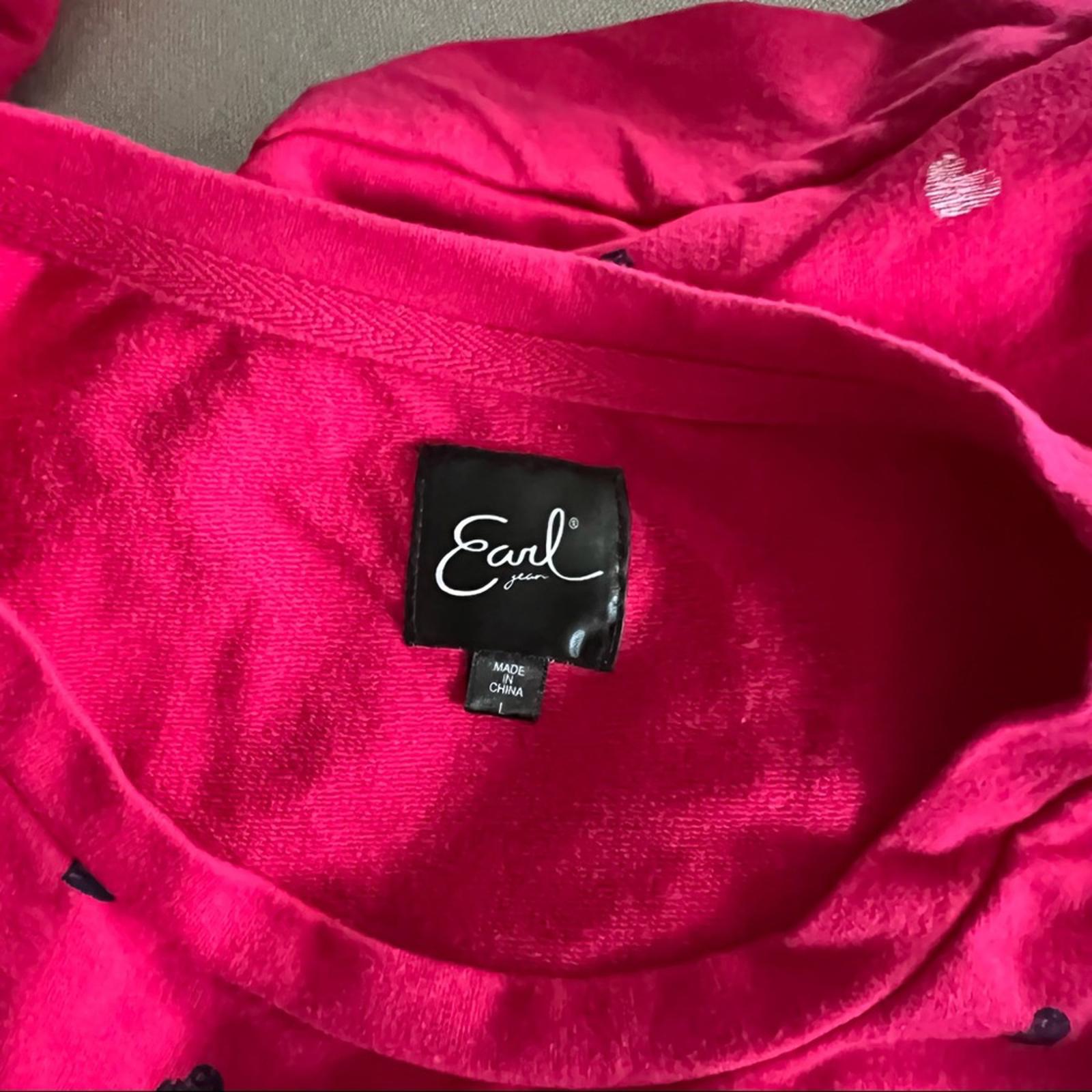 Earl Jeans Hearts Crew Neck Sweatshirt in Fuchsia, Size L (Excellent Condition)