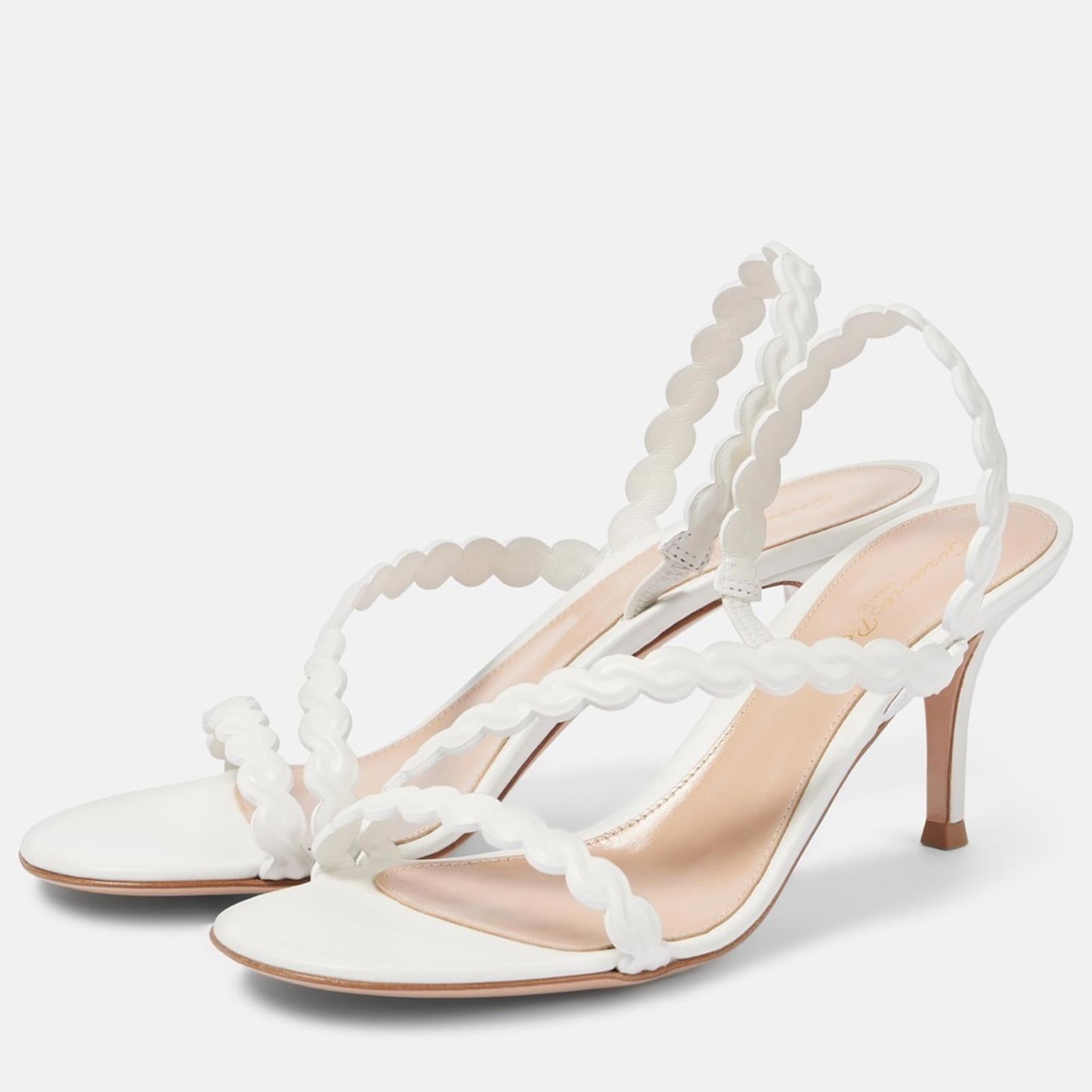 Gianvito Rossi 70 Leather Sandals in White, Size 37.5, New in Box w/DustBag